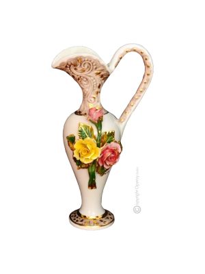 SOLENNE Italienische Keramik Vase handgemacht 24k Goldfarbe Blumen Barockstil handbemalt