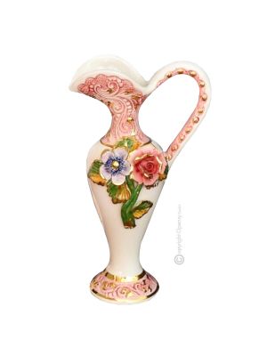 CARINO Italienische Keramik Vase handgemacht 24k Goldfarbe Blumen Barockstil handbemalt