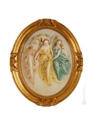 DIE DREI GRAFTEN Bild Basrelief Flachrelief Porzellan Capodimonte Handgemacht Made in Italy