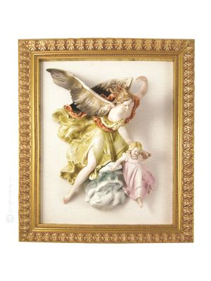 SCHUTZENGEL Bild Basrelief Flachrelief Porzellan Capodimonte Handgemacht Made in Italy