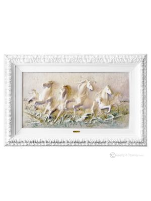 LAUFENDE PFERDE Bild Basrelief Flachrelief Porzellan Capodimonte Made in Italy