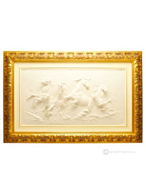 LAUFENDE PFERDE Bild Basrelief Flachrelief Porzellan Capodimonte Made in Italy