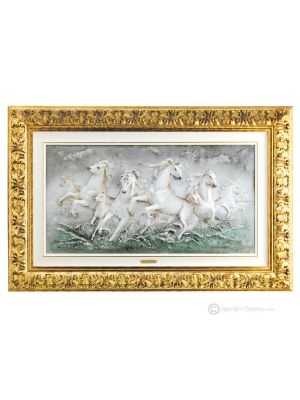 LAUFENDE PFERDE Bild Basrelief Flachrelief Porzellan Capodimonte Made in Italy