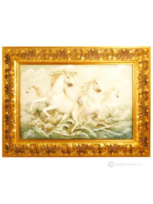 LAUFENDE PFERDE Bild Basrelief Flachrelief Porzellan Capodimonte Made in Italy