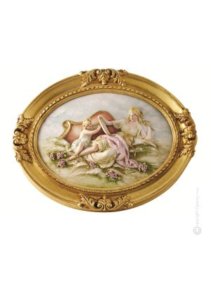 PASTORALSZENE MUTTER MIT BABY Bild Basrelief Flachrelief Porzellan Capodimonte Made in Italy