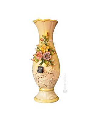 DILETTO Italienische Keramik Vase handgemacht 24k Goldfarbe Blumen Barockstil handbemalt