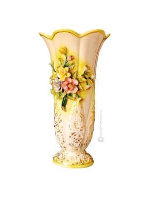 GIULEBBE Italienische Keramik Vase handgemacht 24k Goldfarbe Blumen Barockstil handbemalt