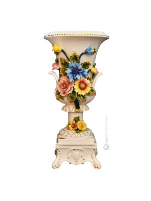 MANSZETO Italienische Keramik Vase handgemacht 24k Goldfarbe Blumen Barockstil handbemalt