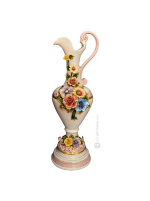 TEPORE Italienische Keramik Vase handgemacht 24k Goldfarbe Blumen Barockstil handbemalt