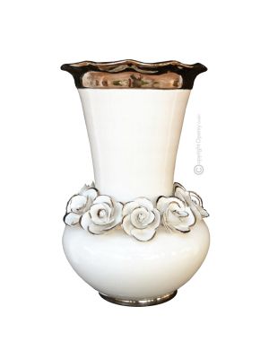 REALE Italienische Keramik Vase handgemacht Platin farbe Swarovski-Kristalle Barockstil