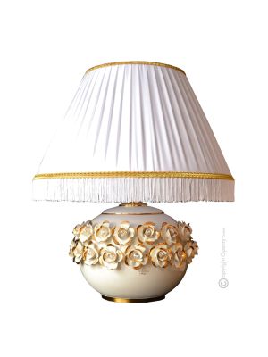 LAMPE Tischlampe Abat-jour Tischluechte  Keramik im Barockstil mit Details aus 24 Karat Gold Made in Italy