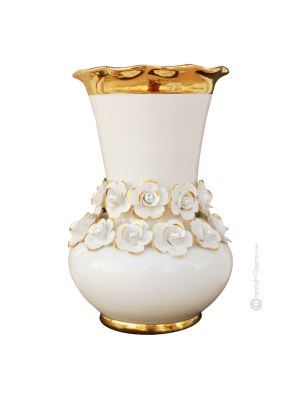 TRIPUDIO Italienische Keramik Vase handgemacht 24k Goldfarbe Swarovski-Kristalle Barockstil