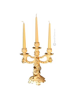 PORTACANDELE Kerzenhalter Keramik Kreationen Exklusives Ornament aus Keramik Barockstil mit 24k Goldfarbe Swarovski-Kristalle