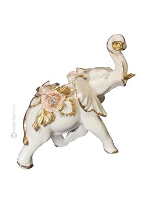 ELEFANT Exklusives Ornament aus Keramik im Barockstil mit Details aus 24 Karat Gold Made in Italy