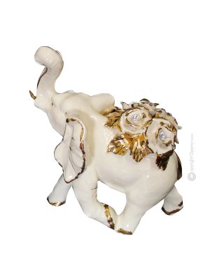 ELEFANT Exklusives Ornament aus Keramik im Barockstil mit Details aus 24 Karat Gold Made in Italy