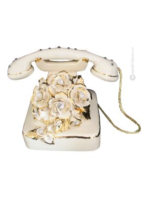 TELEFON Exklusives Ornament aus Keramik im Barockstil mit Details aus 24 Karat Gold Made in Italy