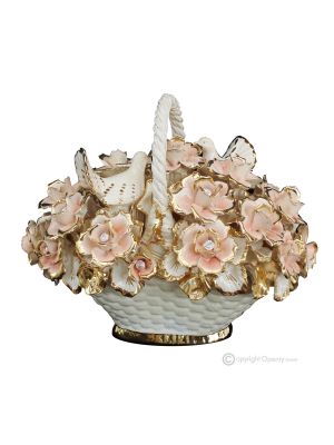 BLUMEN Exklusives Ornament aus Keramik im Barockstil mit Details aus 24 Karat Gold Made in Italy