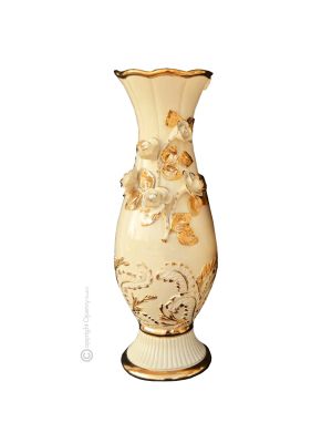 DELIZIA Italienische Keramik Vase handgemacht 24k Goldfarbe Swarovski-Kristalle Barockstil