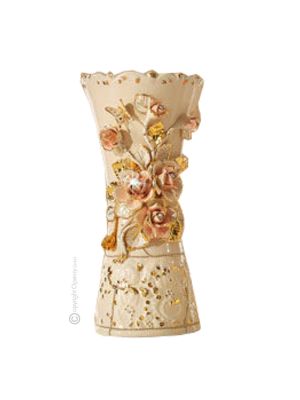 BAROCCO Italienische Keramik Vase handgemacht 24k Goldfarbe Swarovski-Kristalle Barockstil