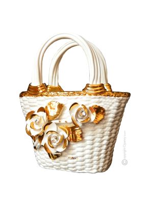 TASCHE Exklusives Ornament aus Keramik im Barockstil mit Details aus 24 Karat Gold Made in Italy