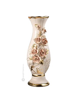 CLASSICO Italienische Keramik Vase handgemacht 24k Goldfarbe Swarovski-Kristalle Barockstil