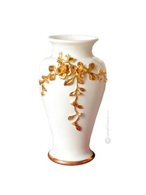 AFFASCINANTE Italienische Keramik Vase handgemacht 24k Goldfarbe Barockstil handbemalt