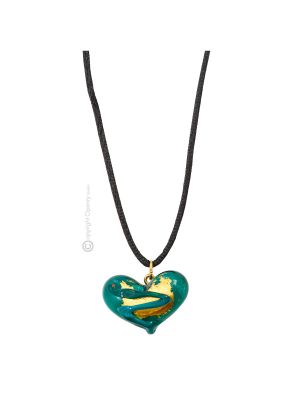 CUORE Muranoglas Kette Damen mundgeblasene Glasperlen 24k Goldblatt Kunsthandwerk Pendant Anhänger