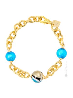 FUNNY 4 Murano Glas Schmuck Armband Damen mundgeblasene Glasperlen 24k Goldblatt exklusiv