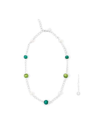 DENISE Muranoglas Schmuck Kette Damen mundgeblasene Glasperlen 925 Silberblatt Perlenkette