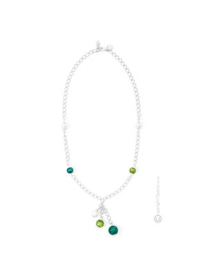 DENISE Muranoglas Kette Damen mundgeblasene Glasperlen Modeschmuck 925 Silberblatt Perlenkette