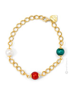 DENISE 9 Luxus Armband Damen Murano Glas 925 Silberblatt modern stilvoll Venedig Stil hochwertig