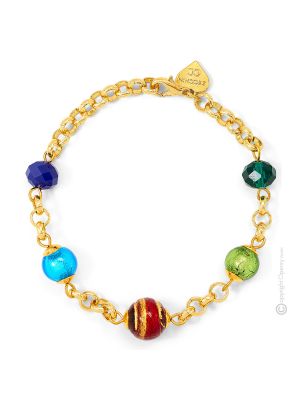 FASCIA ORO 9 Luxus Armband Damen Murano Glas 24k Goldblatt exklusiv mundgeblasene Glasperlen