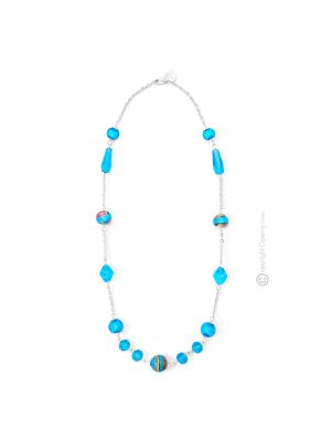 AURORA Muranoglas Schmuck Kette Damen mundgeblasene Glasperlen Luxus 925 Silberblatt Perlenkette  