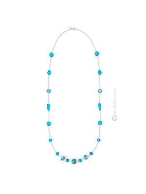 AURORA Muranoglas Schmuck Kette Damen mundgeblasene Glasperlen 925 Silberblatt Venedig Stil  