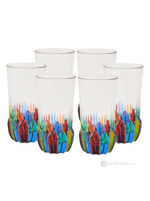 Set aus 6 authentischen, modernen, handbemalten Trinkgläsern aus hochwertigem Glas.