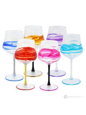 Set mit 6 authentischen handbemalten Stielgläsern aus hochwertigem Glas.