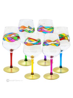 Set mit 6 authentischen handbemalten Stielgläsern aus hochwertigem Glas.