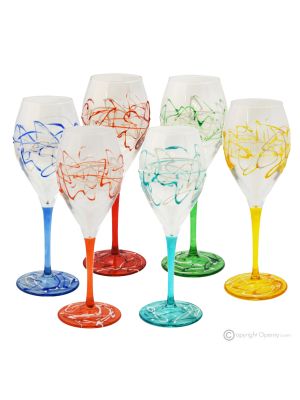 Set aus 6 authentischen, handbemalten Wassergläsern mit Stiel aus hochwertigem Glas.