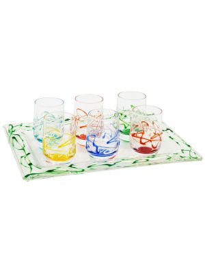 Set aus 6 authentischen handbemalten Likörgläsern mit Tablett aus hochwertigem Glas.