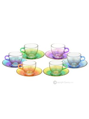 Set mit 6 handbemalten Espressotassen und Untertassen aus hochwertigem Glas.