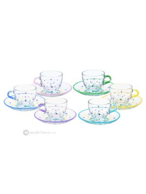 Set aus 6 Espressotassen mit handbemalter Untertasse aus Tonglas