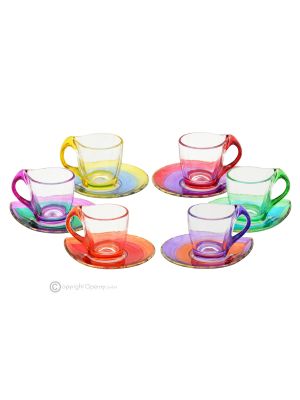 Set aus 6 Espressotassen mit handbemalter Untertasse aus Tonglas