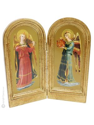 ANGELI MUSICANTI religiöse Ikone Holzikone Goldblatt bedruckt Musizierende Beato Angelico