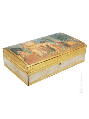 SCATOLA Schmuckbehälter Schatulle mit Druckwiedergabe von 1800 und Goldblatt verziert hergestellt und handbemalt Made in Italy