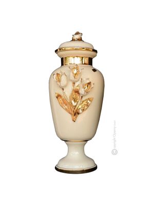 FASCINOSO Italienische Keramik Vase handgemacht 24k Goldfarbe Blumen Barockstil handbemalt