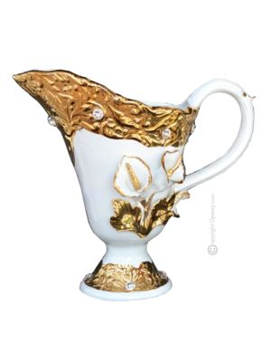 DELICATO Italienische Keramik Vase handgemacht 24k Goldfarbe Swarovski-Kristalle Barockstil