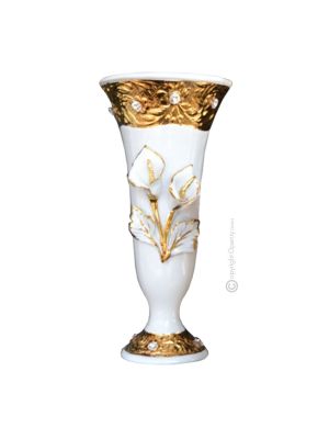 VENUSTO Italienische Keramik Vase handgemacht 24k Goldfarbe Swarovski-Kristalle Barockstil