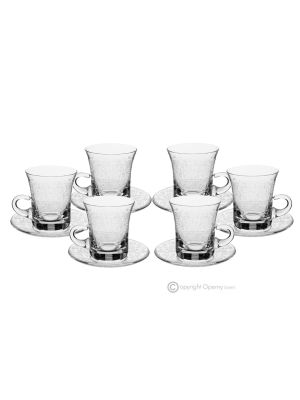 Set mit 6 authentischen, modernen Teetassen und Untertassen aus hochwertigem Glas.