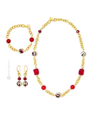 FUNNY 35 Schmuckset Damen Luxus Schmuck Muranoglas 24k Blattgold  mundgeblasene Glasperlen