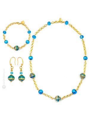 FASCIA 4 Schmuckset Damen Murano Glas Schmuck mundgeblasene Glasperlen 24k Blattgold elegant